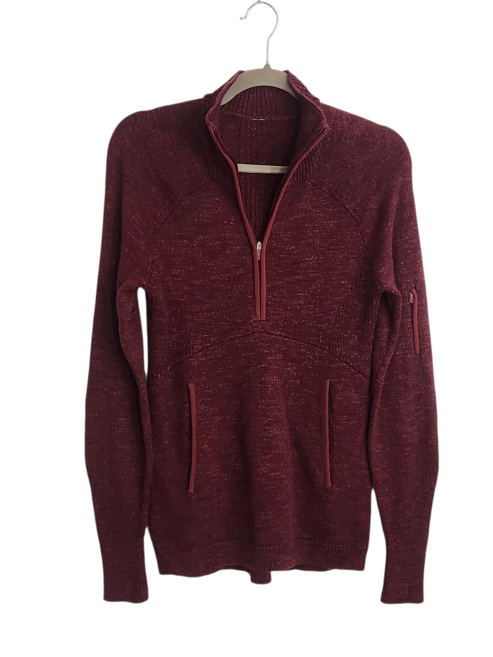 Lululemon Burgundy Fitted Half Zip Kangaroo Pocket Pullover Approx Size 6